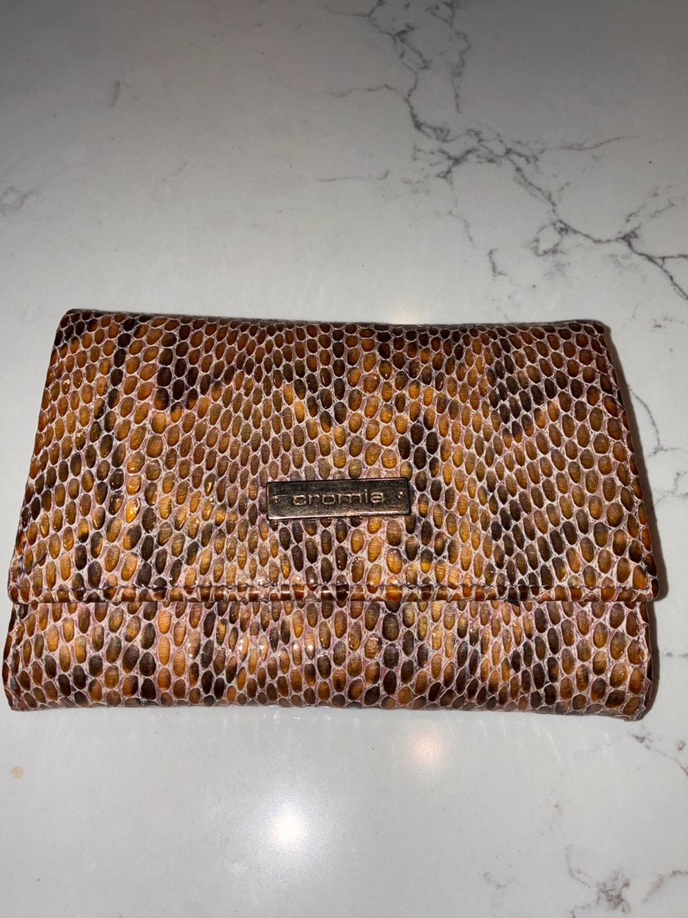 Cromia Italian Genuine Leather Snakeskin-Embossed Trifold Wallet